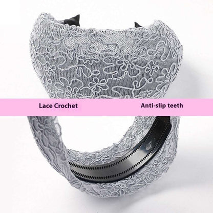 Lace wide brim hair hoop with anti-slip teeth for secure and stylish hair styling