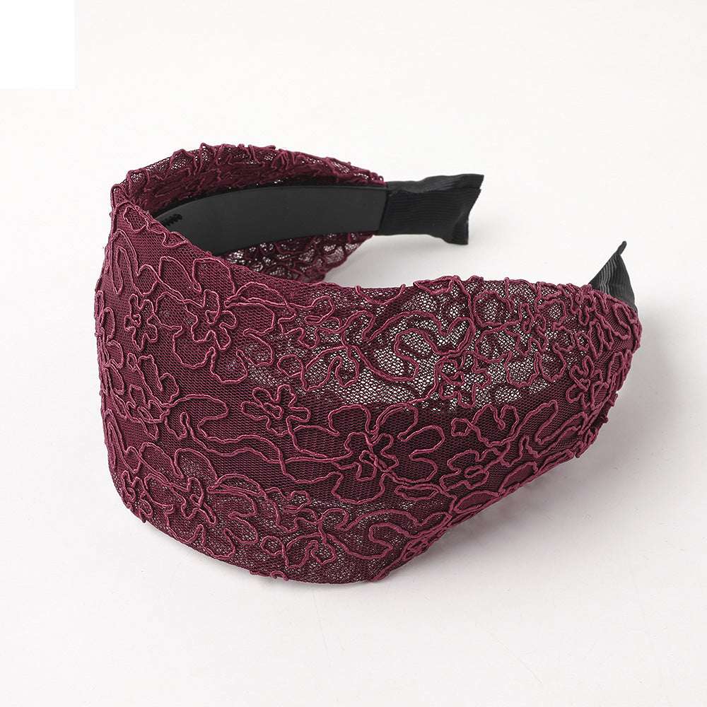 Burgundy lace wide brim hair hoop designed for stylish hair accessories and comfortable wear