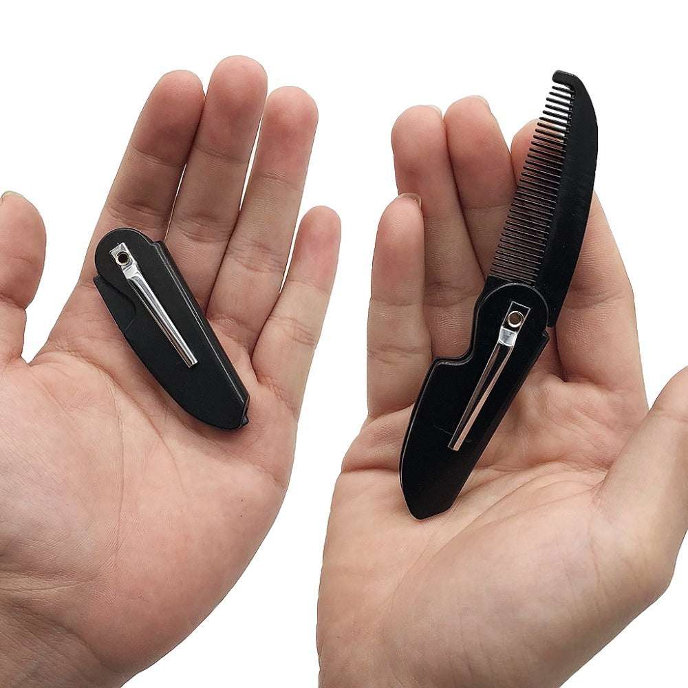 Luxury beard styling comb in hands showcasing its compact design and fine teeth for grooming