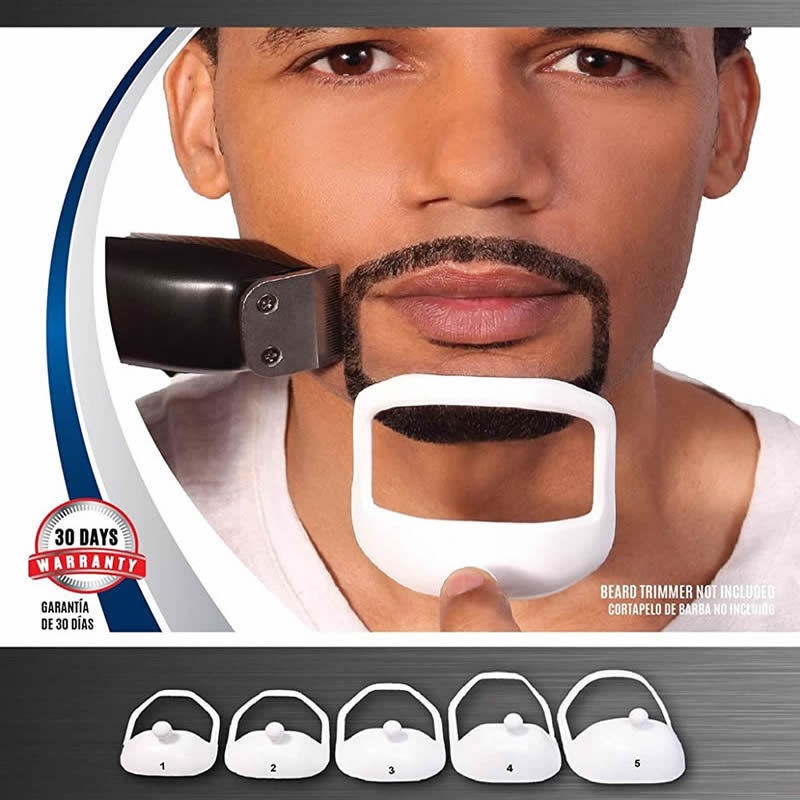 Men's facial hair styling kit with 5-piece beard modeling templates for precise grooming
