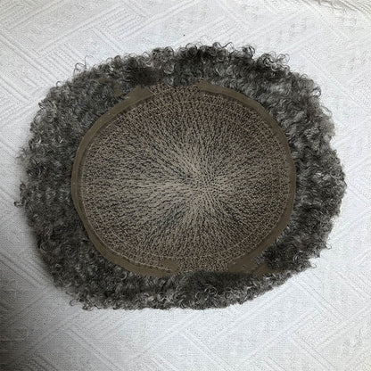 Men's real human hair toupee in light brown with curly texture for natural looking style