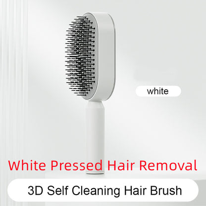 White Pressed Hair Removal 3D Self Cleaning Hair Brush with one-key cleaning hairbrush feature