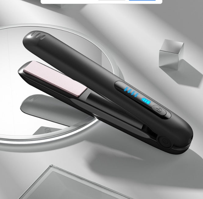 Portable cordless hair straightener with sleek design and digital display for easy styling