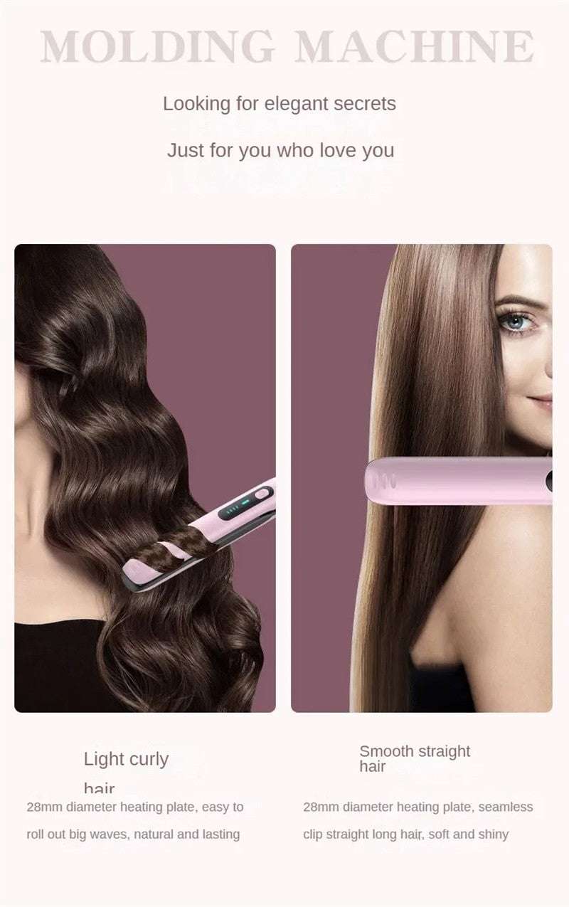 Portable cordless hair straightener for effortless styling with sleek design and 28mm heating plate