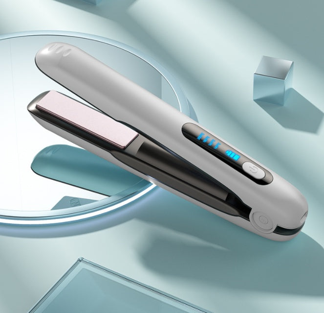 Portable cordless hair straightener in sleek design with digital display for effortless styling