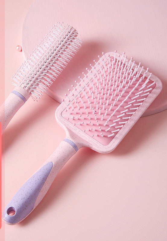 Professional airbag comb set with pink round and paddle brushes for personal hair care