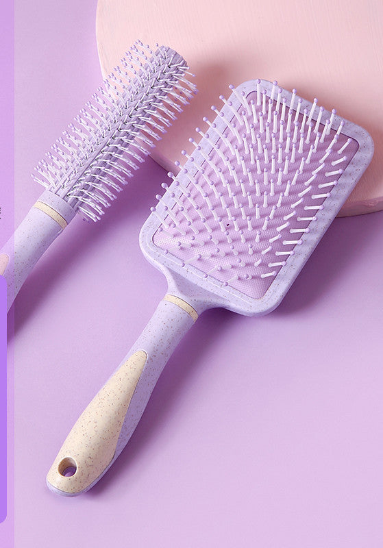 Professional airbag comb set with round and paddle brushes in pastel purple for personal wash
