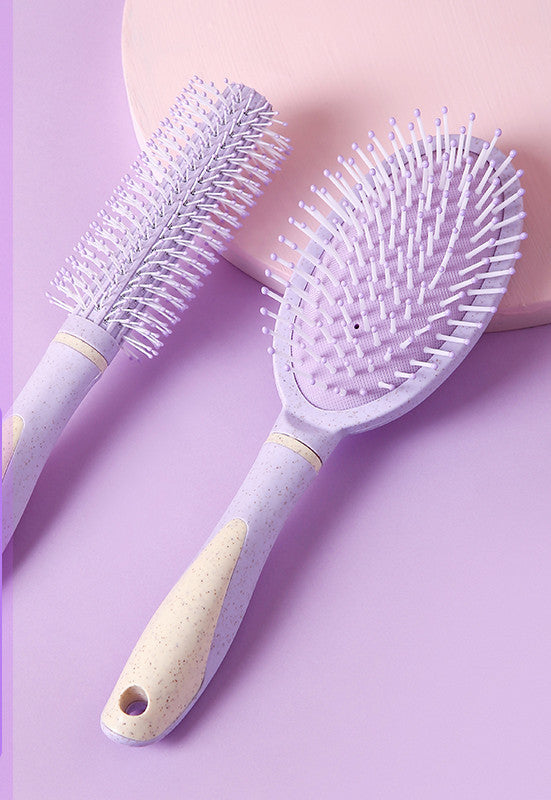 Professional airbag comb set with one round and one oval brush in light purple for personal wash