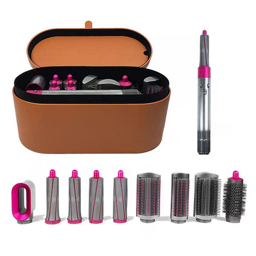 Professional hair styler for all hair types featuring a wet and dry curling iron with multiple styling attachments