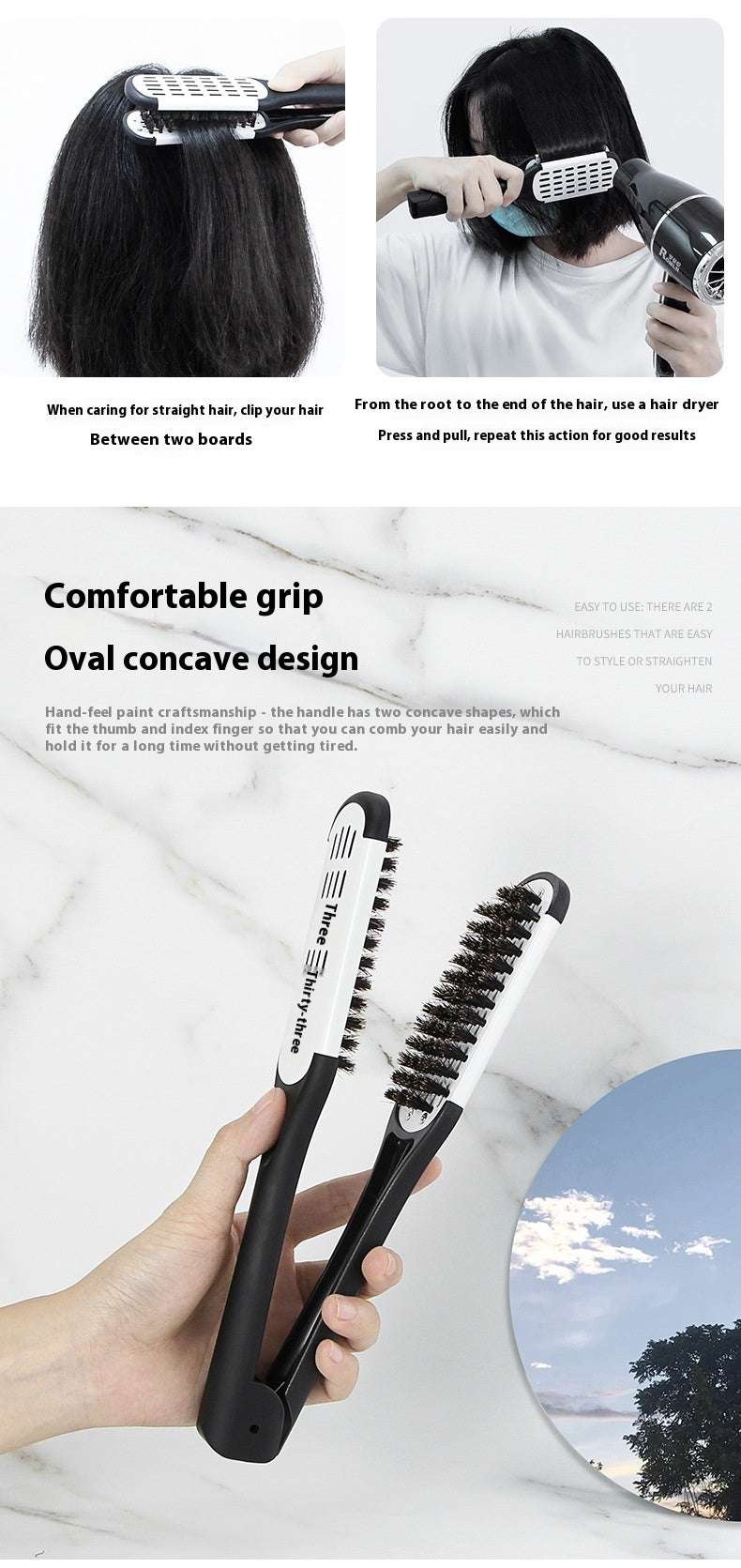 Professional hairdressing clamp comb with bristles for straightening and styling hair efficiently