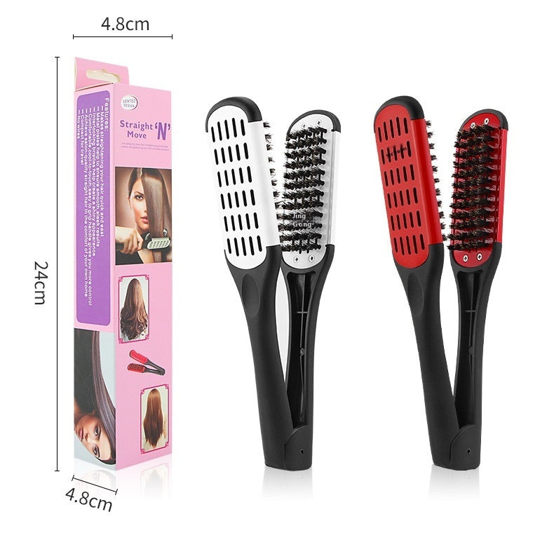 Professional hairdressing clamp comb in black and red with bristles for sleek styling results