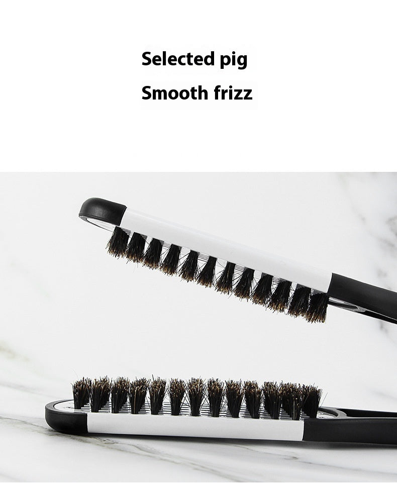 Professional hairdressing clamp comb with bristles for smoothing frizz and styling hair