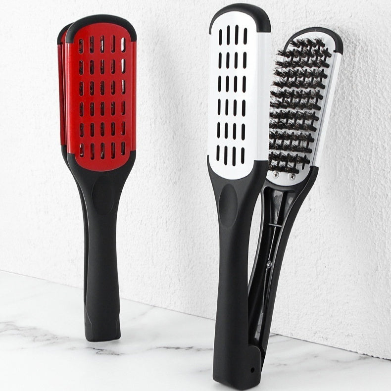 Professional hairdressing clamp comb with bristles for effective straightening and styling