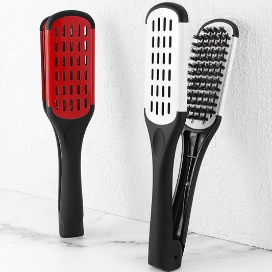 Professional hairdressing clamp comb with bristles for effective straightening and styling
