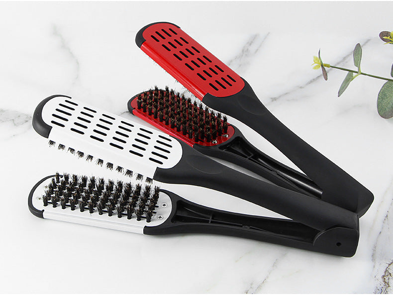 Set of three professional hairdressing clamp combs in black, white, and red for effective styling