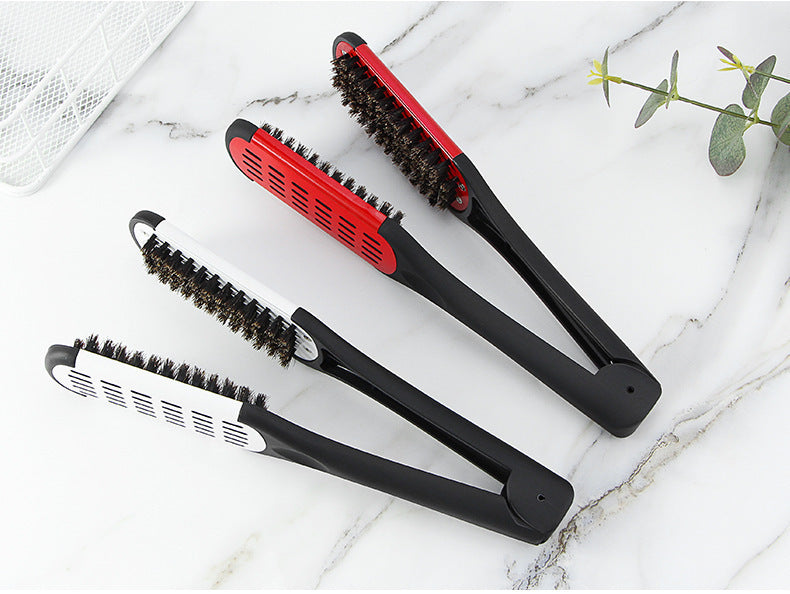 Set of three professional hairdressing clamp combs in red, black, and white for precise styling and control