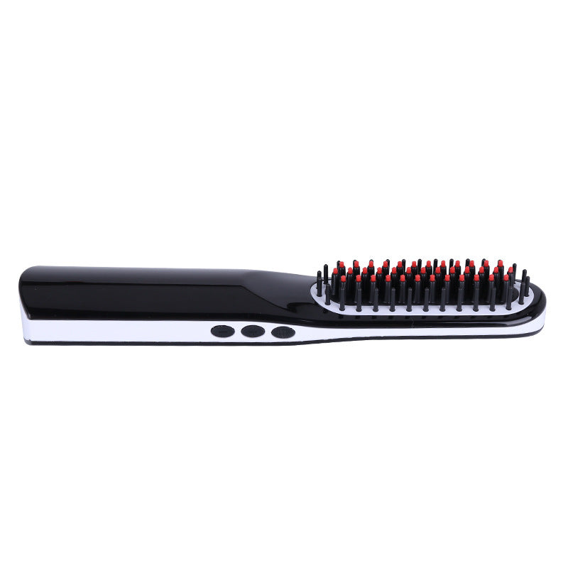 Quick beard straightener with a sleek black design and heat-resistant bristles for effortless styling
