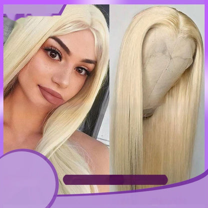 Real human hair transparent lace wig in blonde with a sleek and smooth style for a natural look