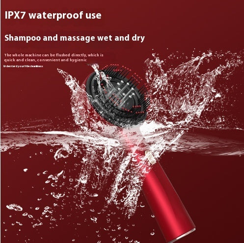 Red light therapy scalp comb designed for waterproof use, ideal for shampooing and massaging wet or dry hair