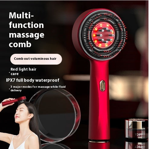 Red light therapy scalp comb with multifunctional features for voluminous hair care