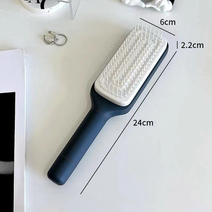Self cleaning hair brush with ergonomic design and dimensions 24cm x 6cm x 2.2cm for easy grooming