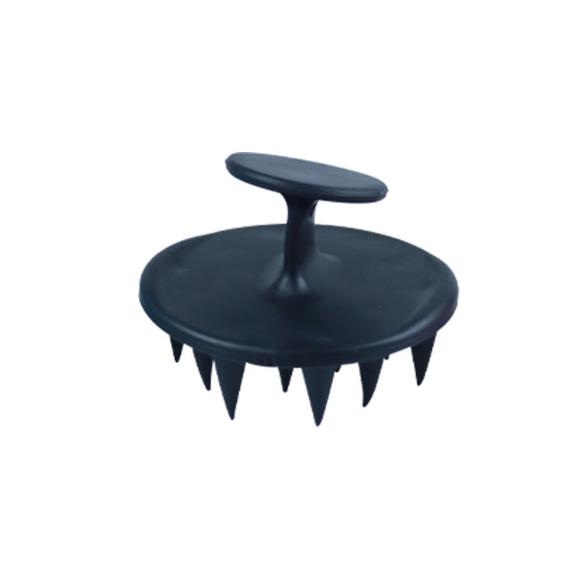 Black silicone shampoo brush with ergonomic grip for scalp massage and deeper cleaning