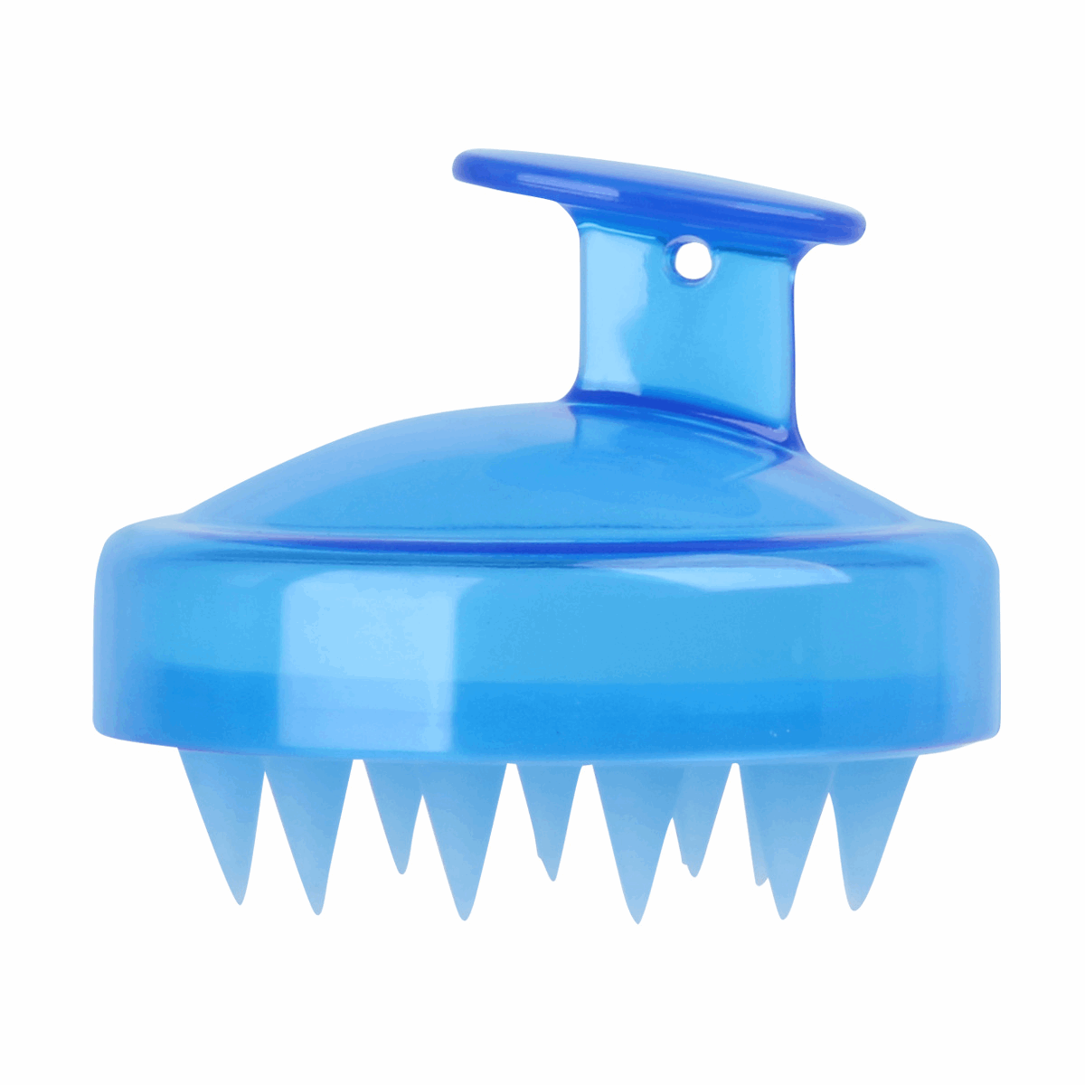 Soft silicone shampoo brush in blue for scalp massage and gentle hair cleansing