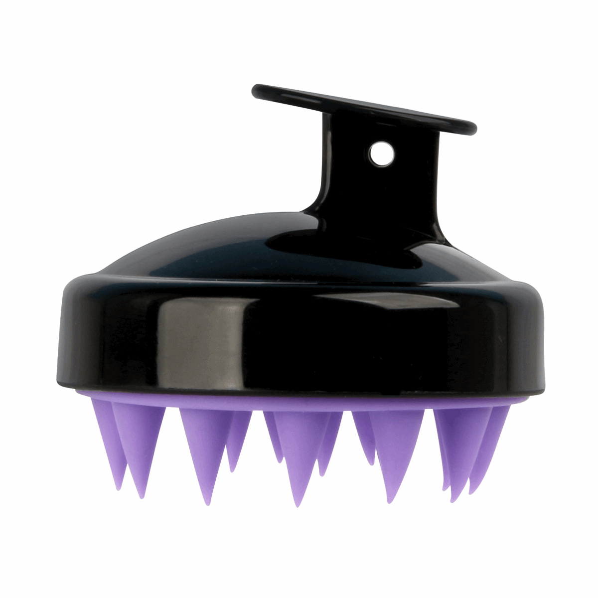 Black Head Massage Soft Silicone Shampoo Brush with Purple Bristles for Gentle Scalp Cleansing
