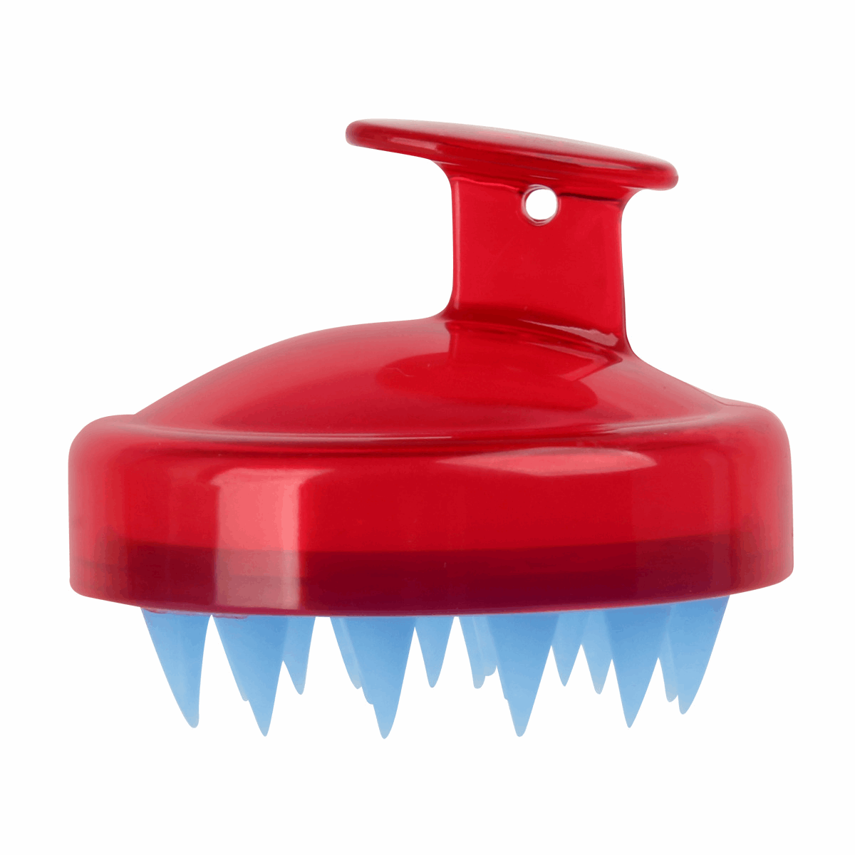 Red soft silicone shampoo brush with ergonomic design for scalp massage and cleansing