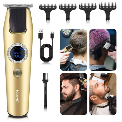 Luxury hair clippers for sculpting with digital display and various attachment guides for precision cutting
