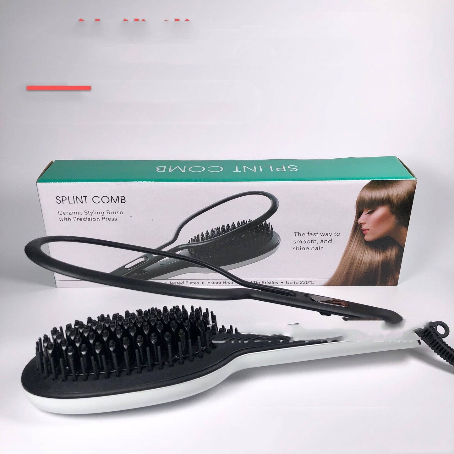 Professional straight hair brush electric hair straightener with ceramic styling brush and precision press