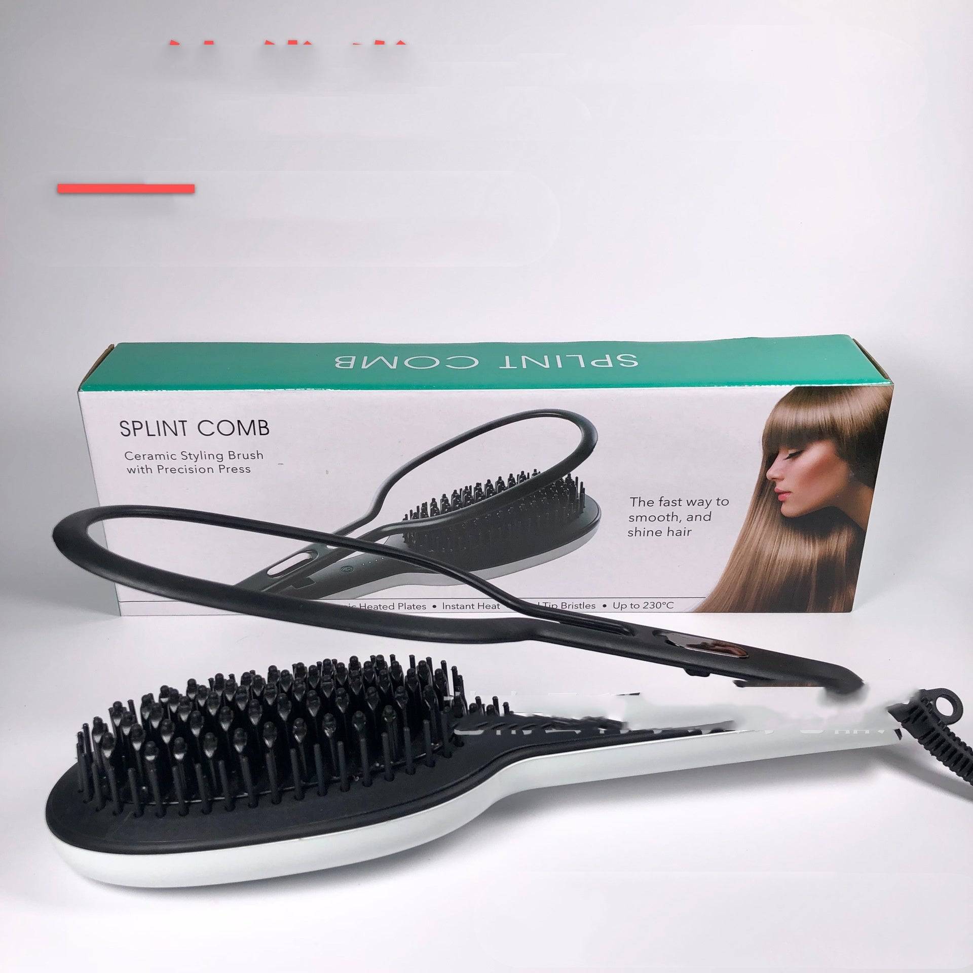 Professional straight hair brush electric hair straightener with ceramic styling brush and precision press