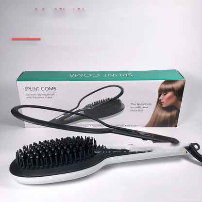 Professional straight hair brush electric hair straightener with ceramic styling brush and precision press