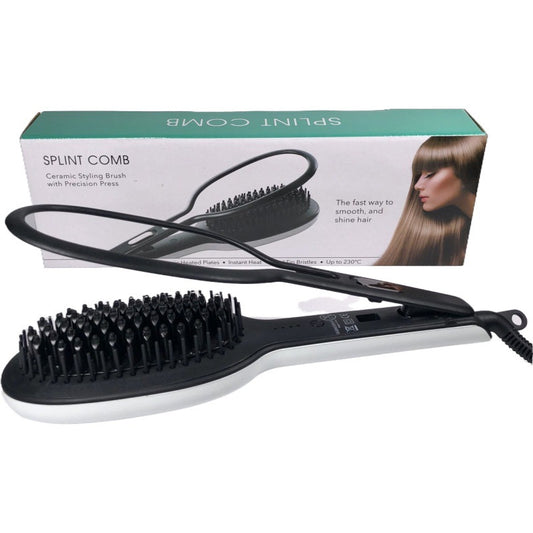 Professional straight hair brush electric hair straightener with ceramic styling bristles and precision press