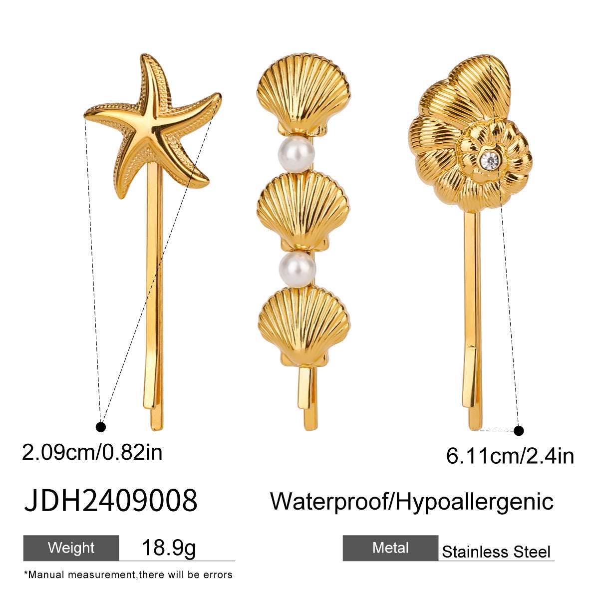 Elegant titanium steel hair barrette featuring starfish and shell designs with a pearl accent