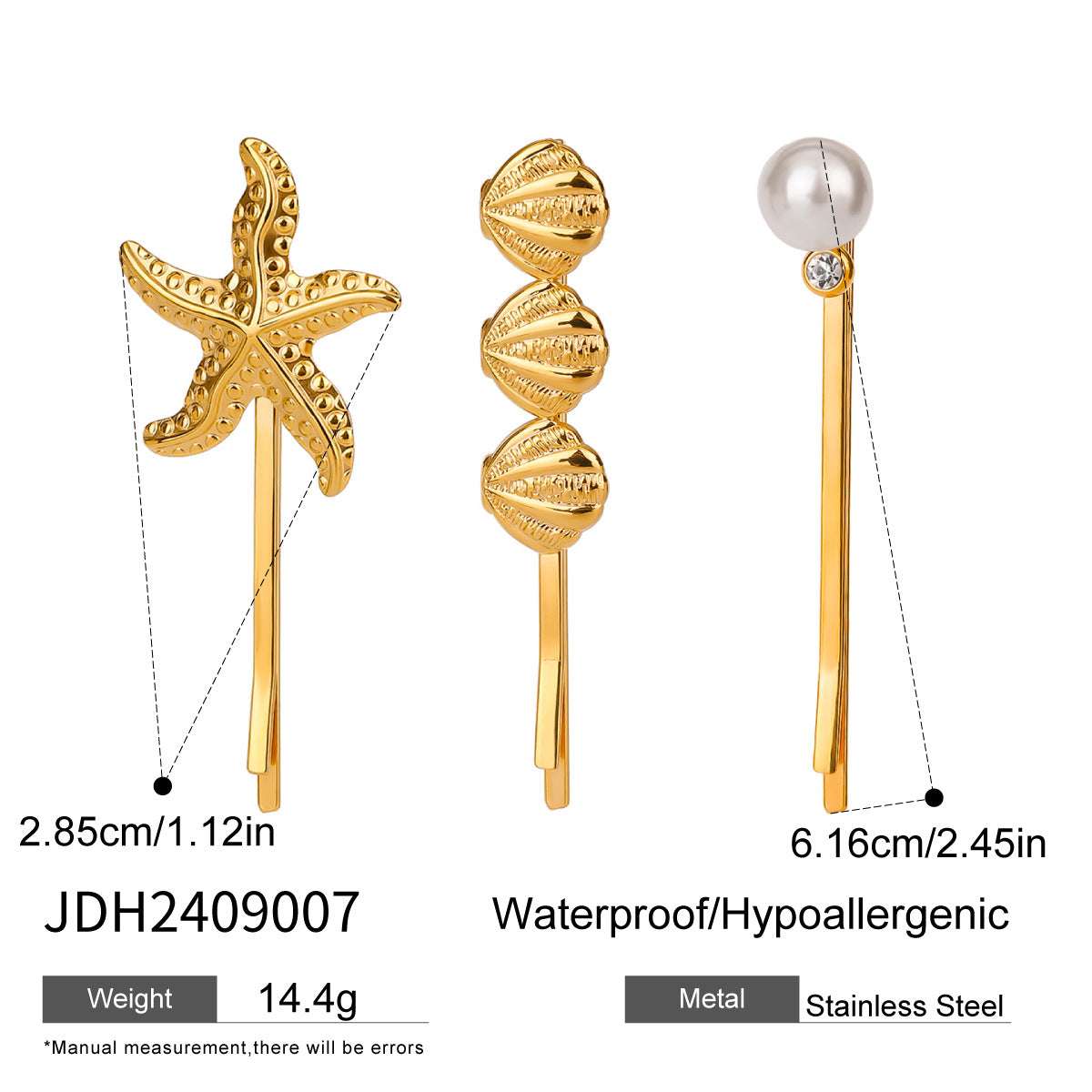 Lady's Flower Simple Titanium Steel Hair Barrette in Gold with Starfish and Shell Design