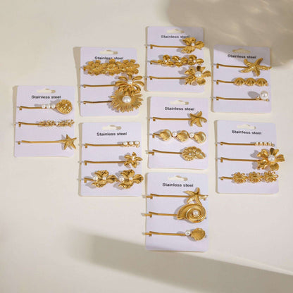 Set of lady's flower titanium steel hair barrettes in various elegant designs and styles
