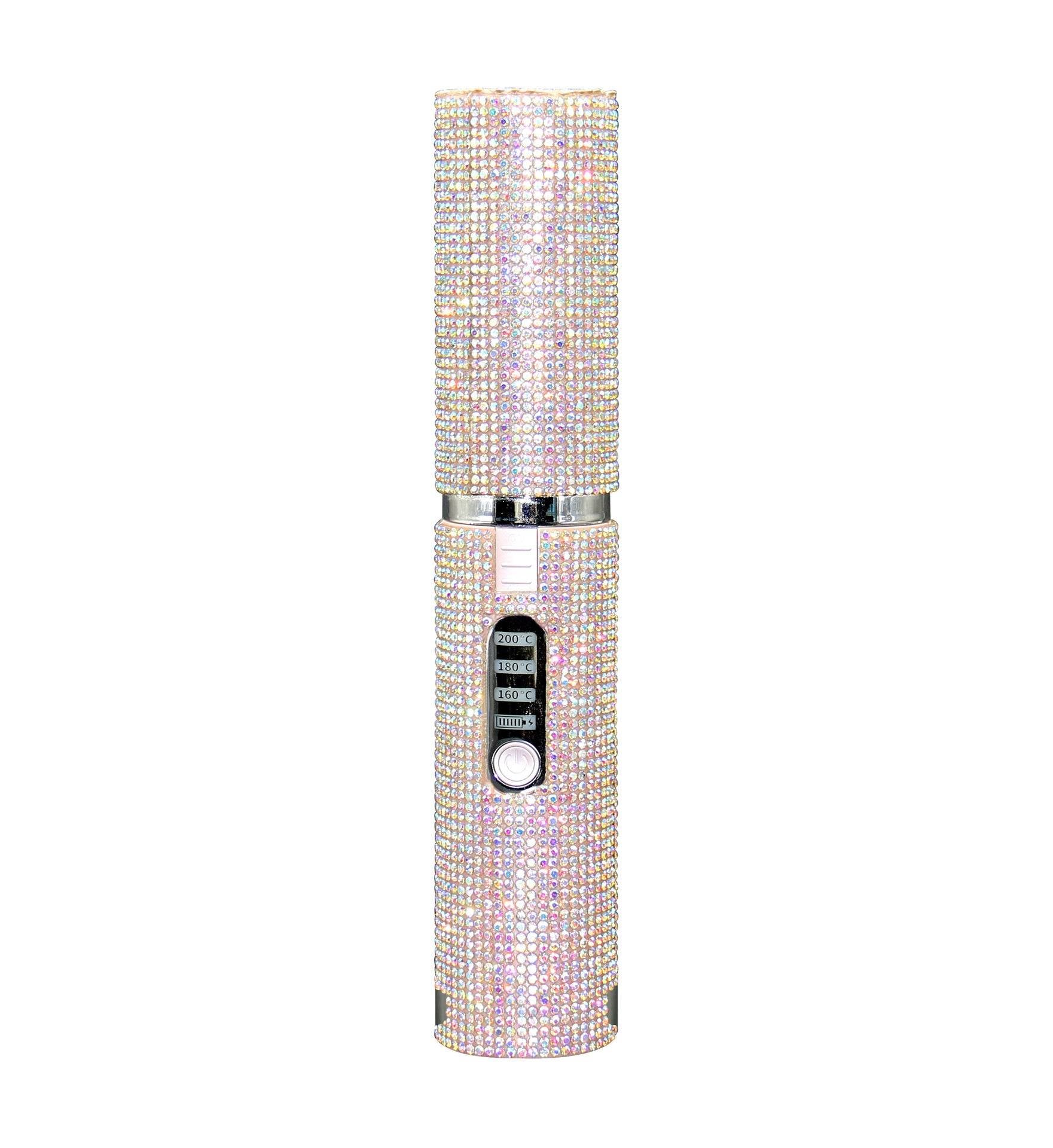 Sparkling rhinestone USB hair straightener for travel with digital temperature display