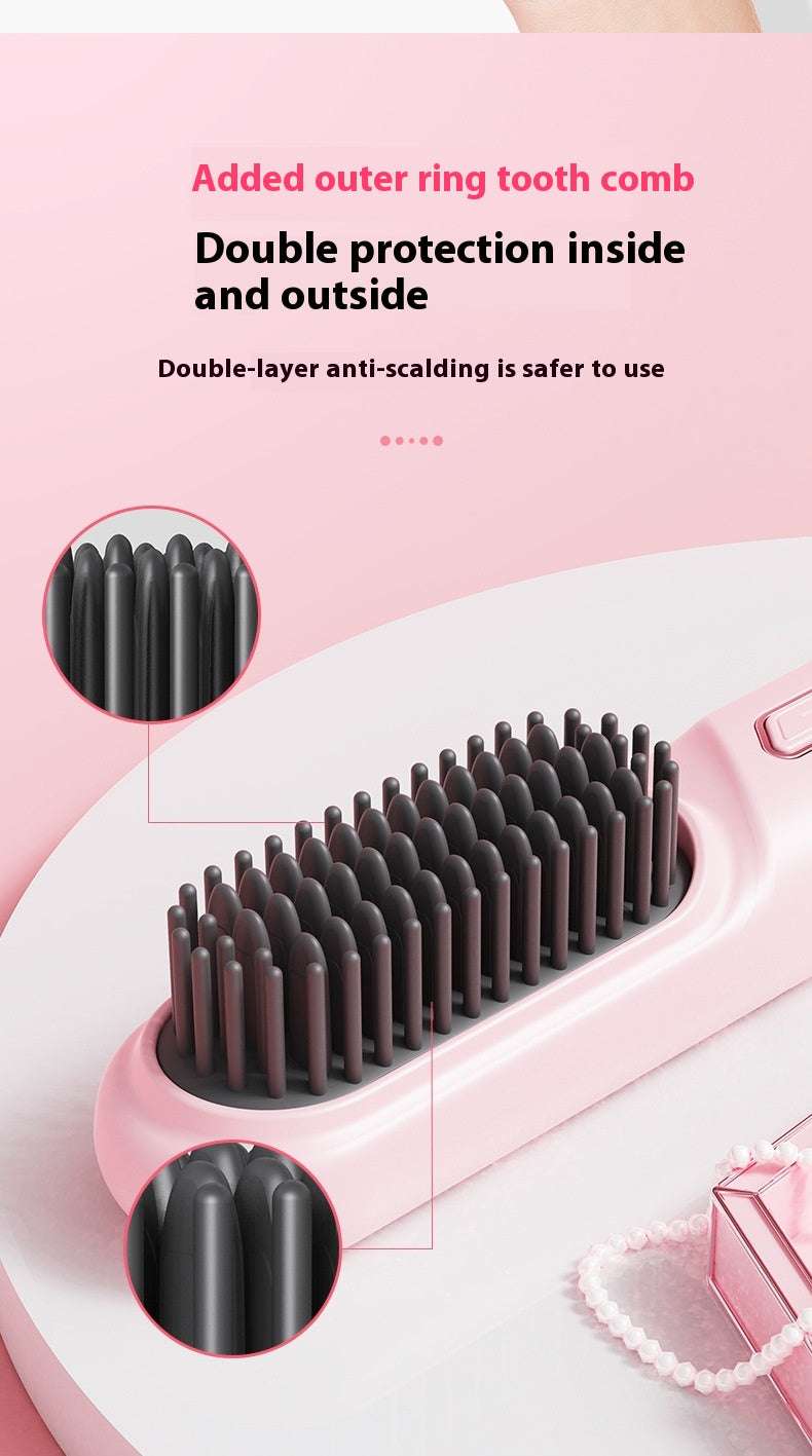 Pink wet and dry hair straightener with added outer ring tooth comb for safe styling and anti-scalding protection