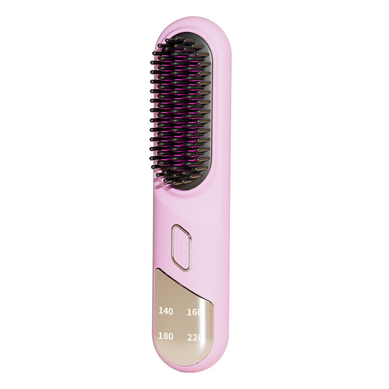 Cordless wet and dry hair straightener in pink with multiple temperature settings for versatile styling