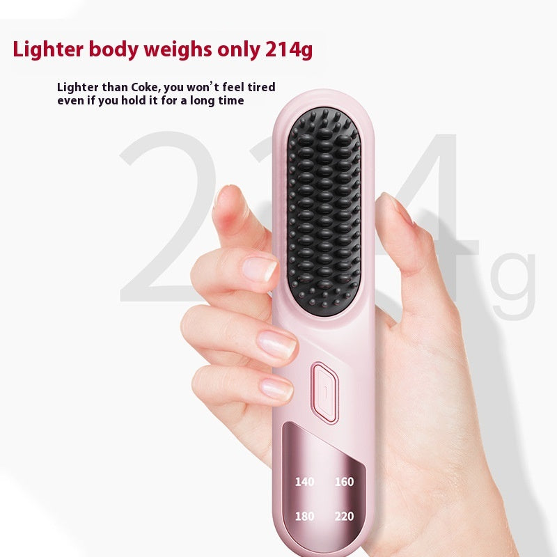 Cordless wet and dry hair straightener in hand shows lightweight design for easy handling